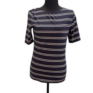 Lauren Ralph Lauren Navy Striped Boatneck Cotton Top Size M